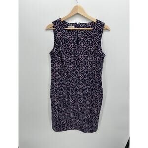 Talbots Factory Womens Navy Blue Pink Shift Dress Sz 12 Pockets Career Office